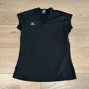 MIZUNO Black‎ Cap Sleeve V Neck Microfiber Tee Shirt T Top Sport Active Sz Small